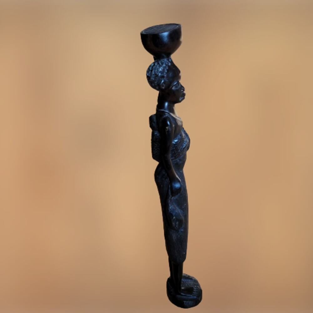 Vintage iron wood carving African woman with child figurine sculpture 15.5"